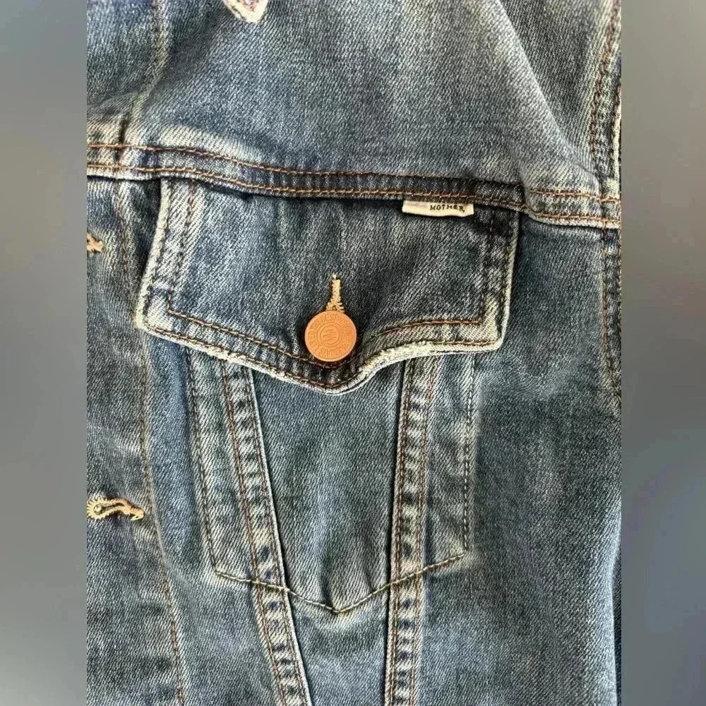 MOTHER DENIM THE BIG SHORTY DENIM JACKET IN LOVE BOMBS WOMEN’S SIZE XS - Picture 3 of 11